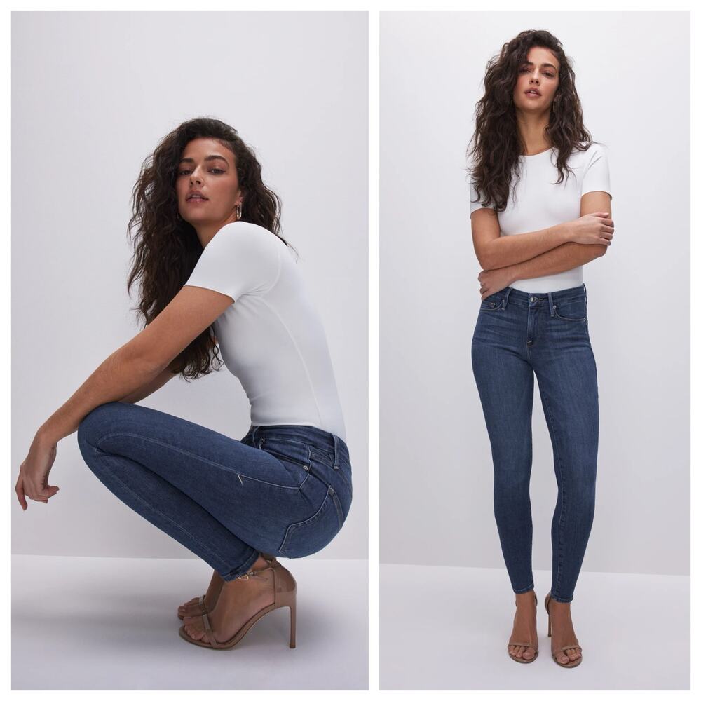 Good American Good Legs Skinny Jeans Size 8 Blue Mid Rise Tummy Technology